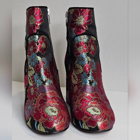 Marc Fisher Floral Embroidered Ankle Boots - Black and Multicolor - Picture 3 of 14